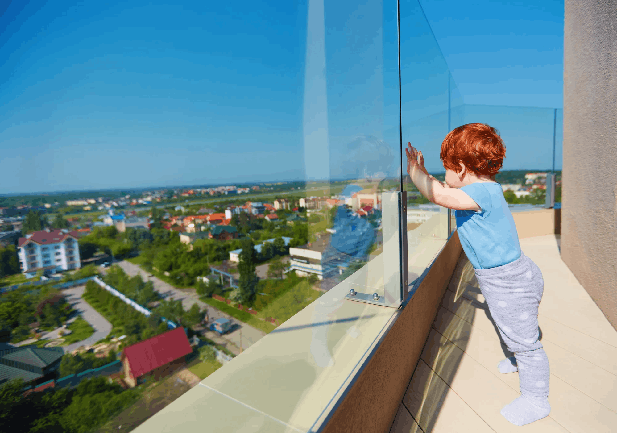 Glass balustrade along a raised deck